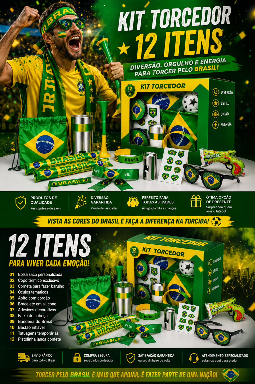 Kit Torcedor Brasileiro - 12 Itens